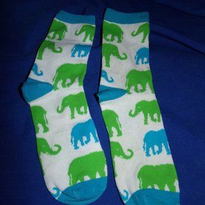 Elephant Ankle Socks - Blue, White, Green - Girls or Boys